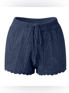 Swim Vcay Women's Navy Blue Crochet Knit Cover Up Short